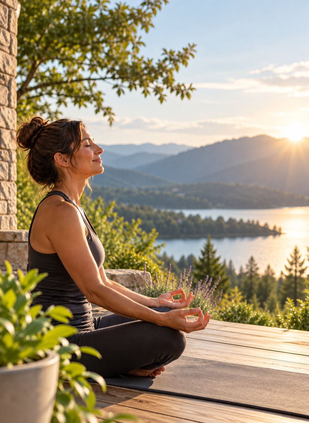 meditation by lake